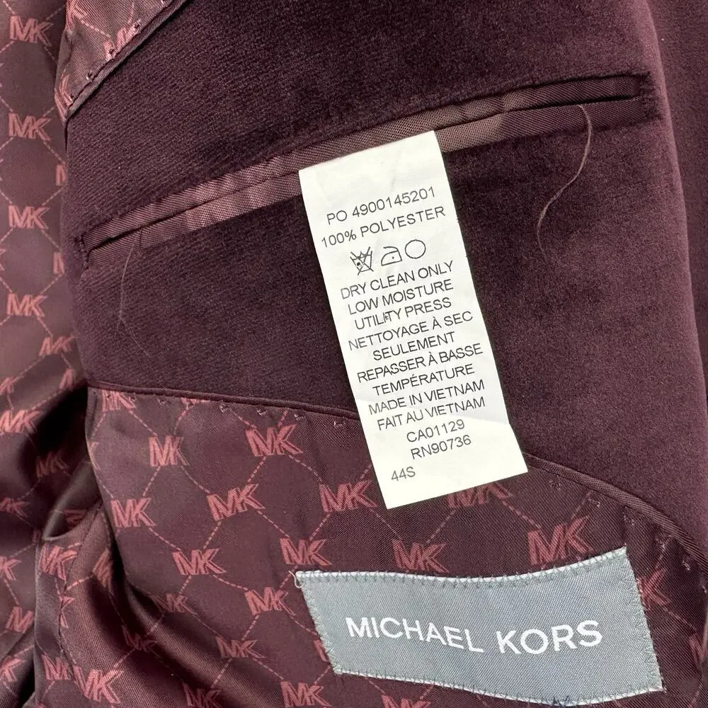 Michael Kors Mens Kent Classic Fit Velvet Sport Coat Burgundy 44S